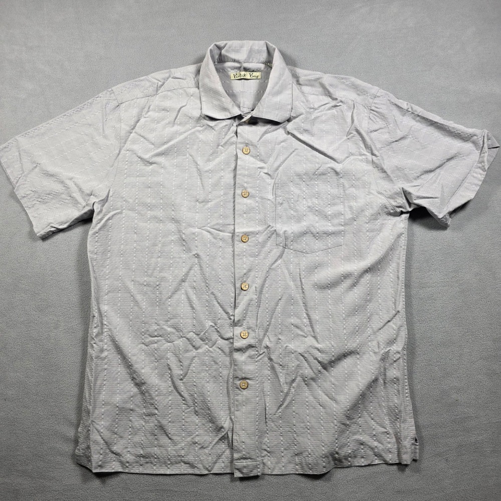 Batik Bay polo Mens Large Gray Textured Short Sleeve Button Up Lightweight - Picture 2 of 8